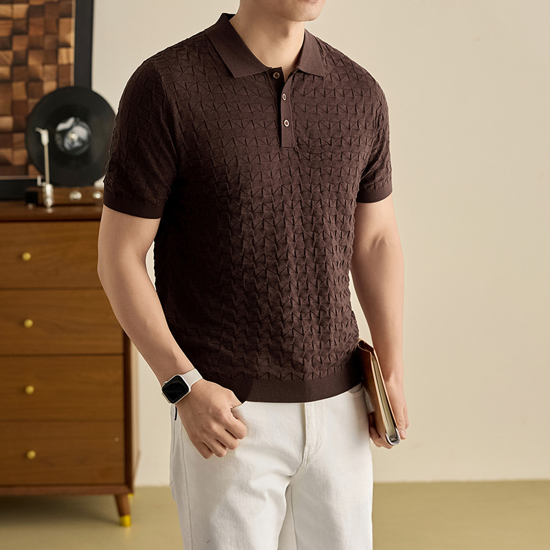 Camiseta de polo de punto de lujo estadounidense de estilo antiguo retro de manga corta para hombres Casual de negocios T-shirt para hombres