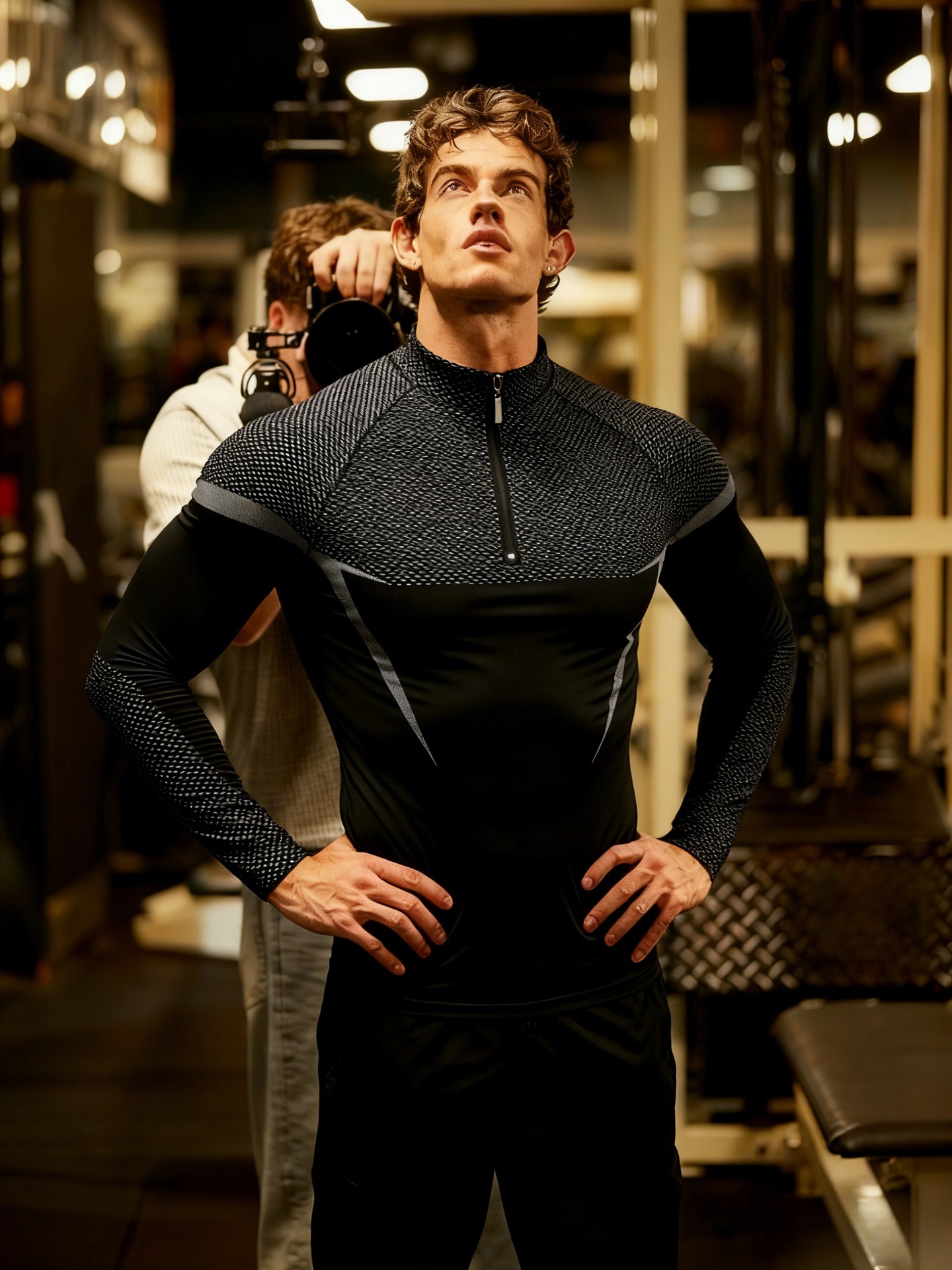 Men's Semi-Zip Long Sleeve Athletic Shirt Breathable Mesh Slim Fit Quick Dry Workout Top for Training And Sports_voghion.com