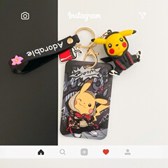 Pikachu Bus Card Protector Student Meal Card Campus Access Control Hard Shell Work ID Card Case Keychain Combo