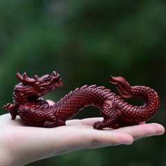 檀木龍雕擺件實木十二生肖木雕擺件家居客廳辦公室裝飾工藝禮品