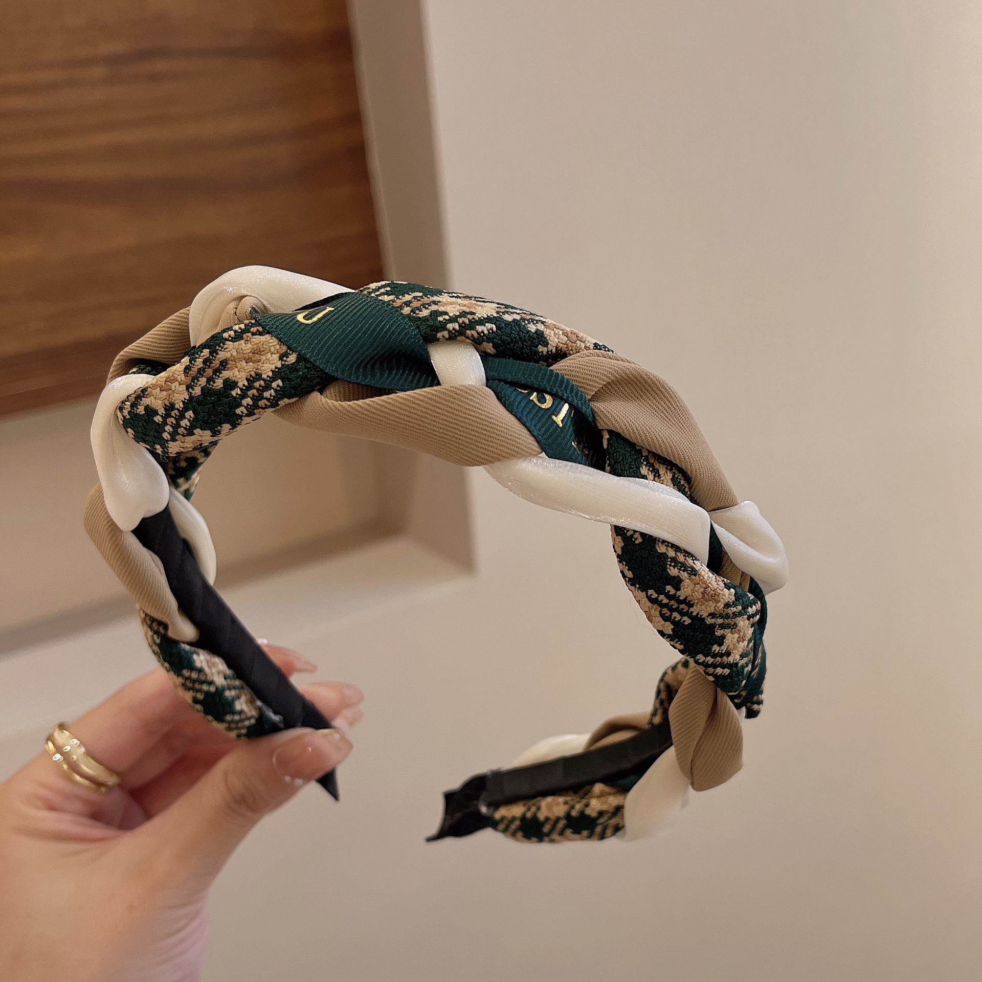 1180B 다크 그린 체크 머리띠