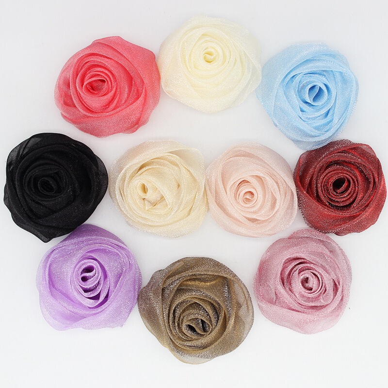 Korean style organza rose flower bud 5cm yarn rose handmade flower hat socks flower accessories DIY jewelry brooch