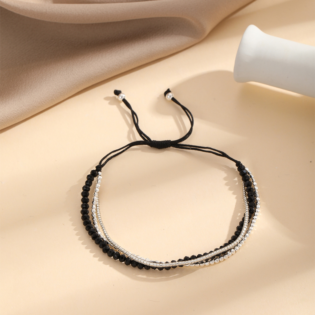 Japonés importado antiguo cuentas redondas moda simple negro más plata ágata piedra regalo amigo pulsera 2022 nuevo producto