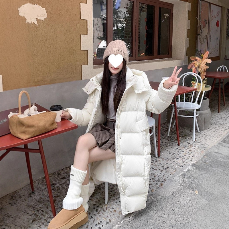 Long Thick down Jacket Women 2025 New Hooded White Duck down Loose Winter Coat Wholesale