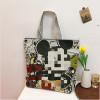 Retro knitted one-shoulder bag, cartoon backpack, capacious shopping bag, with embroidery