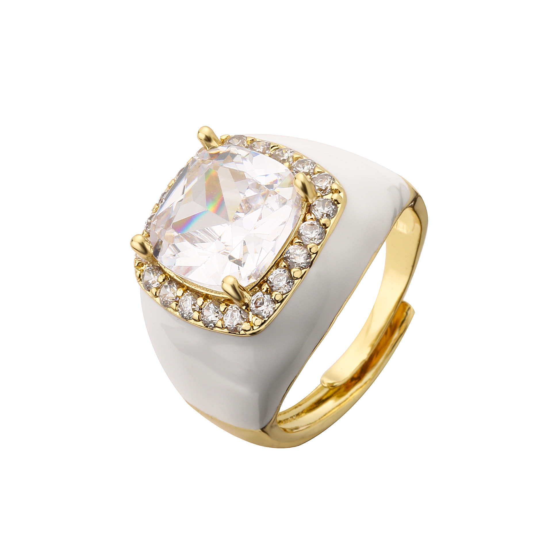 Women'S Gender Fashion Square Copper Enamel Plating Inlay Zircon Open Ring 1 Piece
