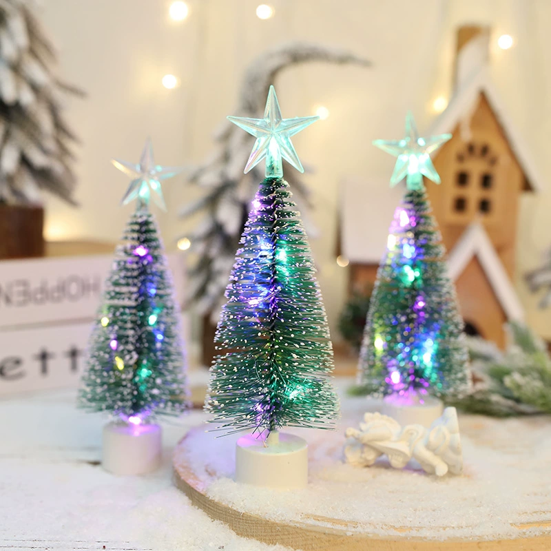 LED Christmas tabletop tree decoration, pine‑needle lantern 20×7 cm, multicolor lights