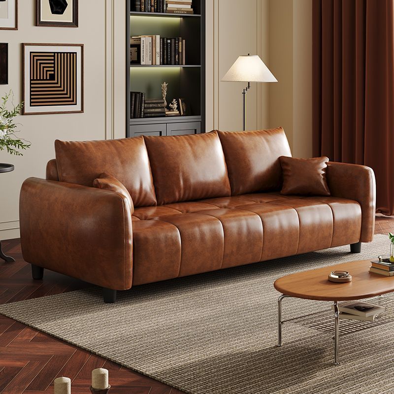 Retro Style Cat Scratch Oil Wax Leather Sofa Living Room Straight Row Small Apartment Modern Simple Sofa 2025 New Mid-Century Style