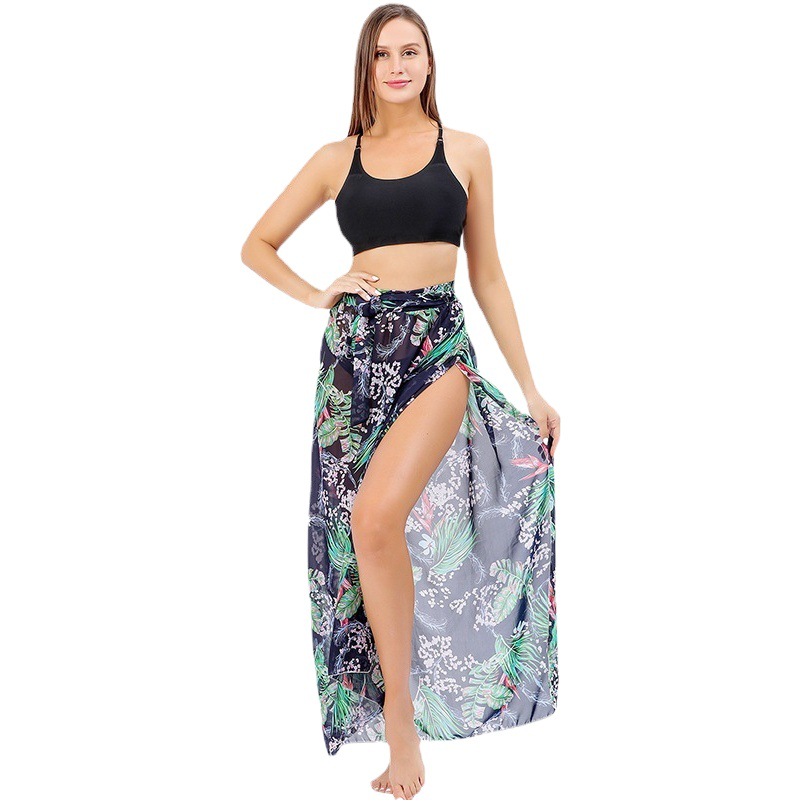 Cross-border Good Goods Large Size Beach Dress European and American Style Leopard Print Beach Style Bikini Blouse Lace-up Wrap Dress Sun-protective Clothing