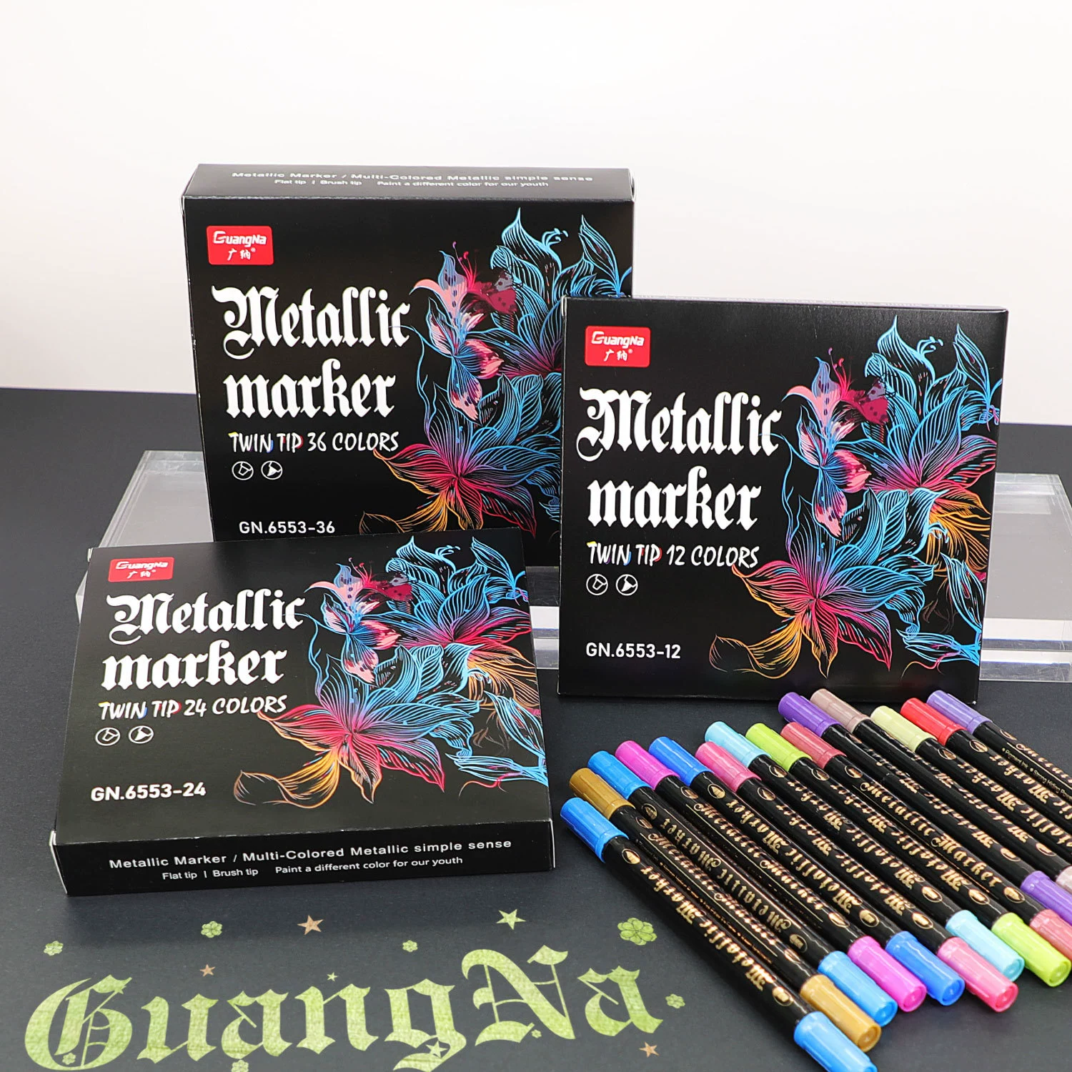 Guangna 6553 фотоальбом DIY черный картон двойная головка плоская головка художественное слово знак перламутровая краска металлическая ручка маркер