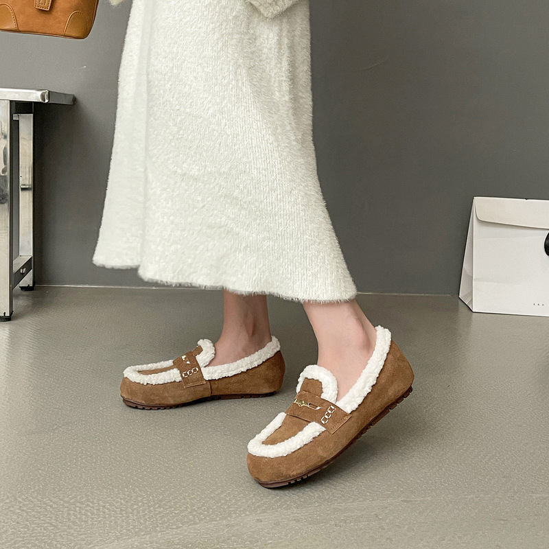 [Shei1 Su Yinyin] Su Li Xiaoxue ~ Warm and Velvet Lazy Flats Furry Gold Coin Loafers for Women