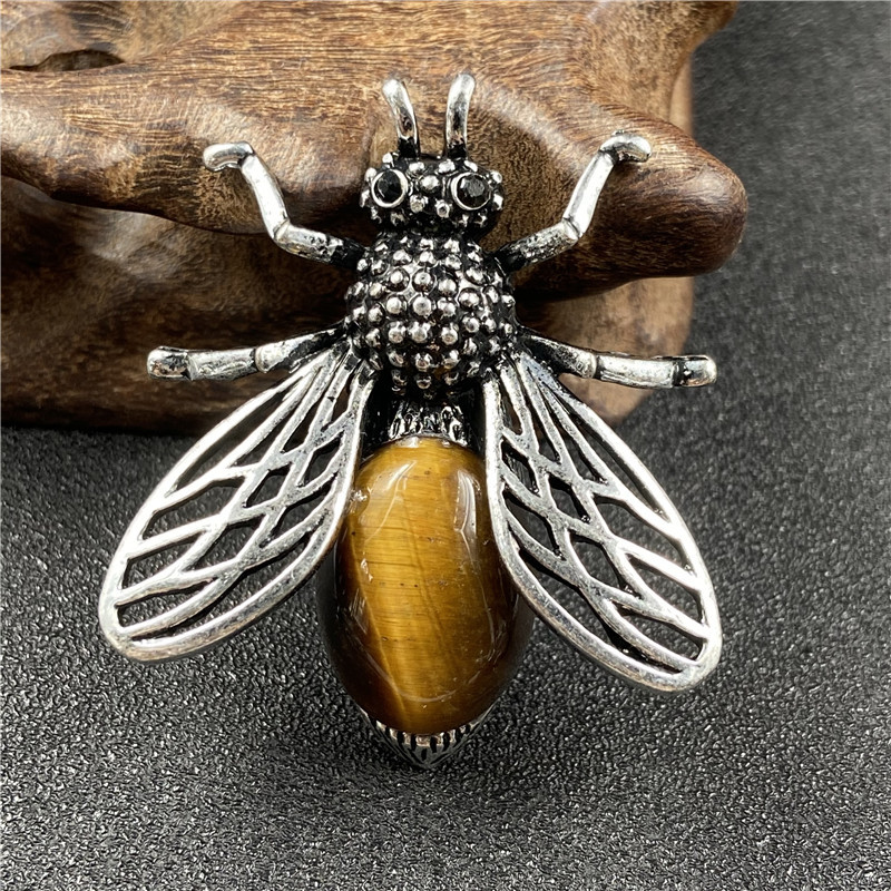 20g Weight Agate Material Polishing Design White, Purple, Blue, Gold Color Little Bee Inlaid Gemstone Necklace Brooch Accessories Corsage 7