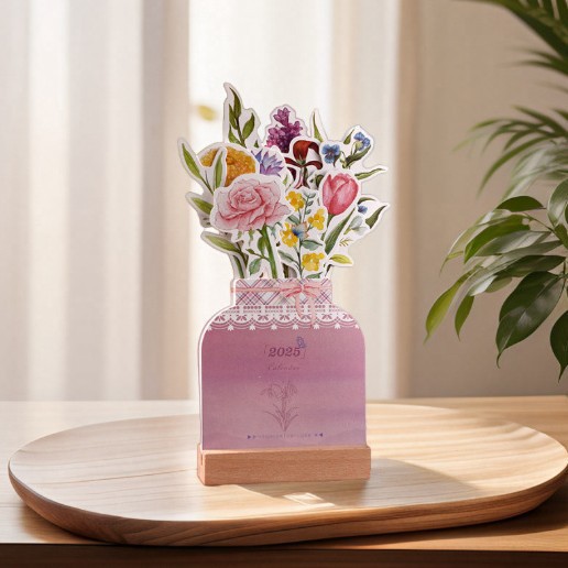 Calendario de Escritorio con Flores de Papel Estucado Decorativo para el Hogar y Oficina