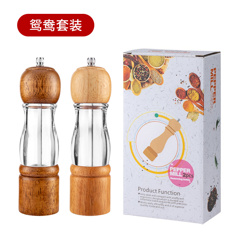 Amoladora de pimienta de madera transparente base traje cocina pimienta sal marina Molino de pimienta negro hogar camping condimento botella