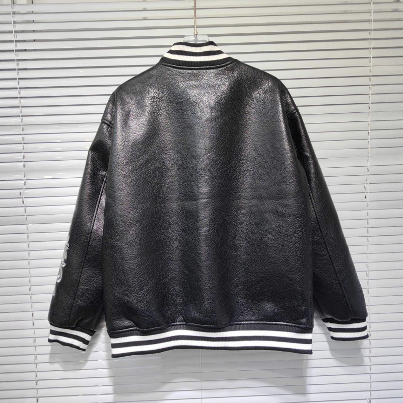 25高品质 ch 克罗秋冬新款拼皮走秀款棒球服飞行皮夹克外套一件批|undefined