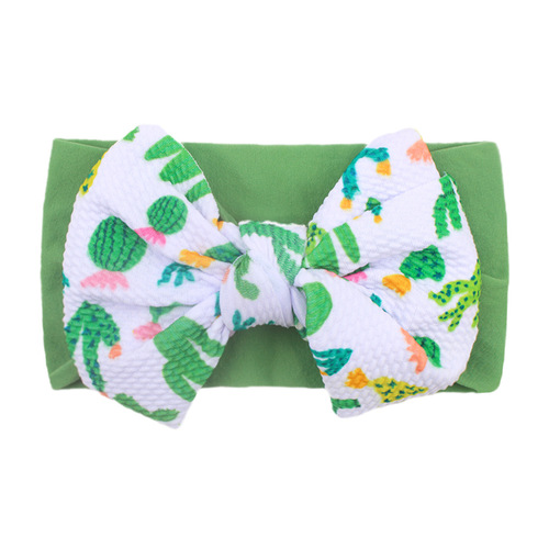 Children's printed large bow nylon hairband soft elastic hair accessories baby headband baby European and American printed headscarf