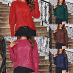 2025欧美亚马逊外贸新款通勤风宽松型长袖亮片圆领衫上衣t恤女