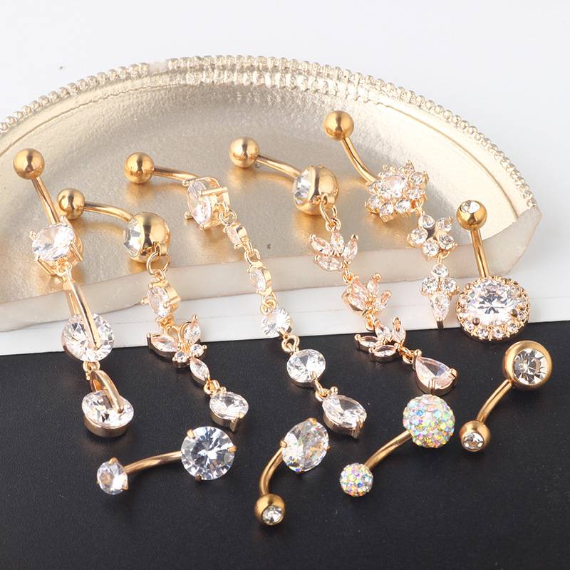 Rose Gold Stainless Steel Belly Button Ring Set 10 Piece Geometric Cactus Belly Ring Jewelry detail image 10