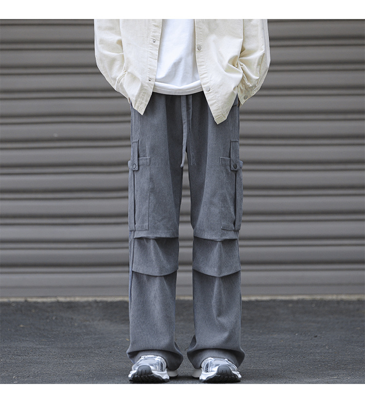Winter corduroy oversized men's pants, loose plush and thickened work clothes pan's street versatile wide leg_voghion.com
