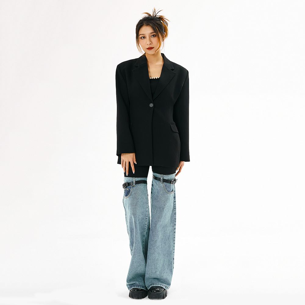 Streetwear Contrast-Stitch Flared Jeans – High-Waisted Cotton Blend Wide-Leg Pants With Raw Hem (S-XL, Non-Stretch Retro Fit)_mkmklike.com