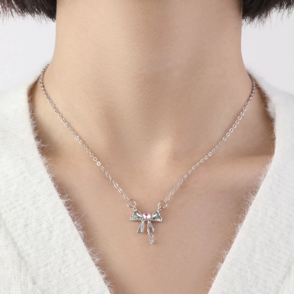 Bow Tassel Earrings, Universal Cute Studs with Crystals, Light-Luxury Style