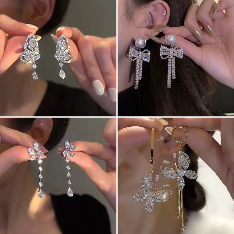 Серебряная игла, цирконий, модные серьги, цветочные, европейский стиль, яркий броский стиль, высокое качество, стиль легкой роскоши