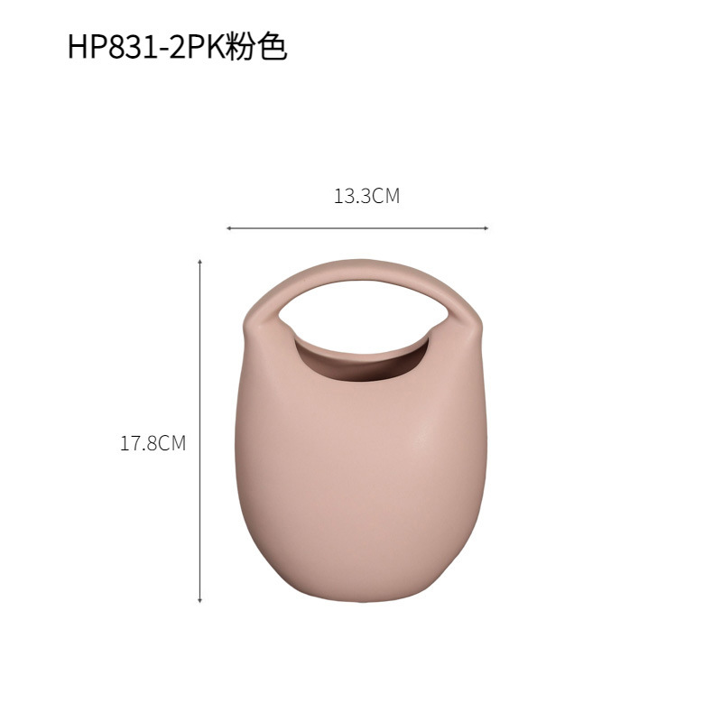 INS crema estilo creativo bolsa de cerámica florero decoración sala de estar flor seca arreglo de flores mesa de comedor TV gabinete decoración suave