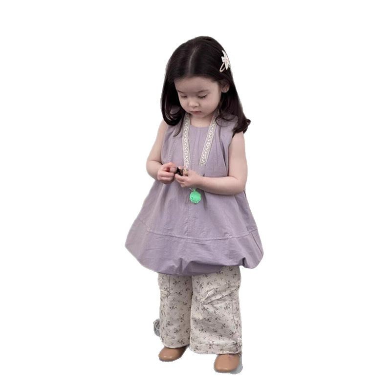 Zheng Qiqi niñas sin mangas brotes de flores chaleco 25 verano nuevo vestido de diseño de ropa infantil para niñas vestidos de moda