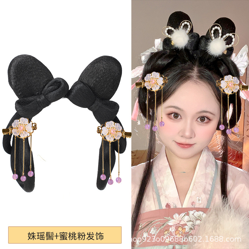 비취 토끼 꽃 요정 + 복숭아 가루 헤어 액세서리