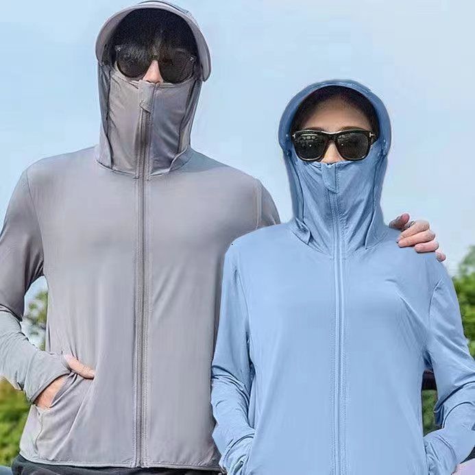 Sunscreen Clothing Men's and Women's Breathable Casual Outdoor Fishing Running Cycling Mesh Anti-Sunscreen Suit Skin Thin Hooded Jacket