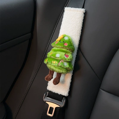 Seat belt shoulder pad Tree Car Shoulder Cover - white-teddy-velvet-1-pack-shoulder-cover-christmas-tree