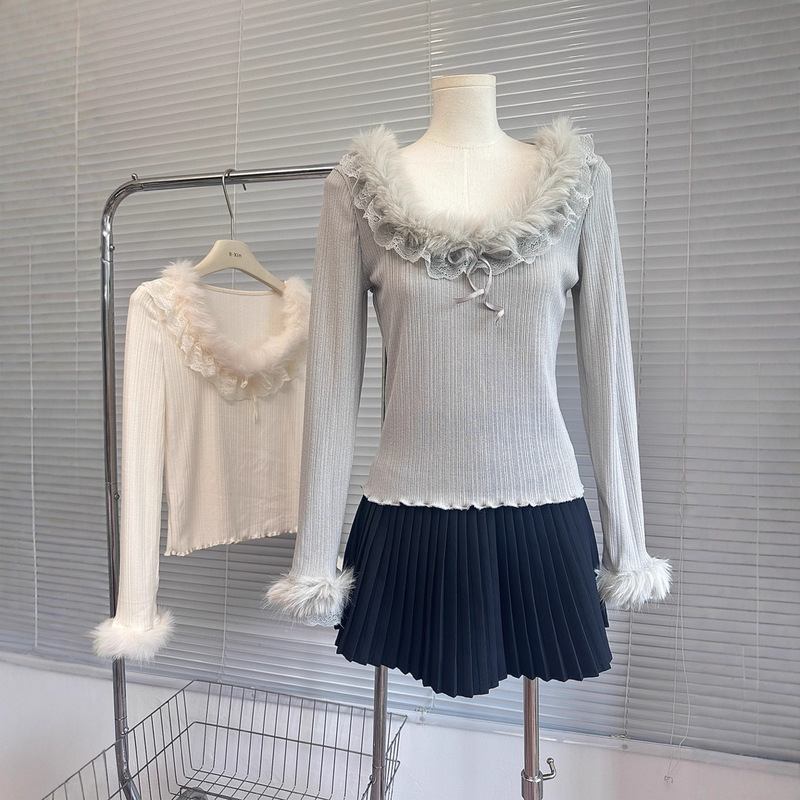 Special Offer: Super Cute Little Jade Rabbit Lace-Trimmed Fox Fur Knit Top for Women, Long-Sleeved Autumn Style