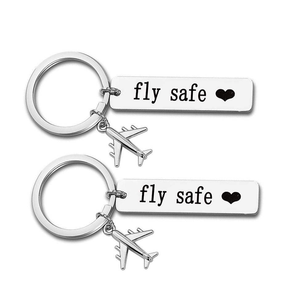 diy不锈钢钥匙扣厂家 Fly safe 精品情侣礼物飞机配件吊坠可