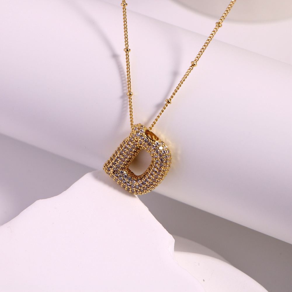 Inlay Design Wholesale Basic Modern Style Classic Style Letter Copper Inlay 18K Gold Plated Zircon Pendant Necklace
