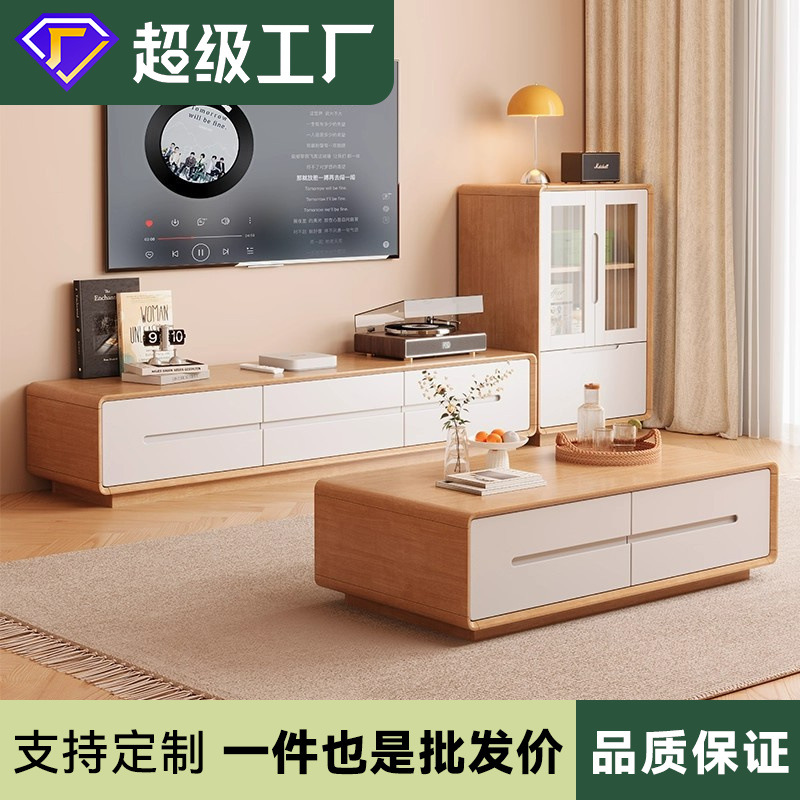 Cream Style Solid Wood Tv Cabinet French Tv Cabinet Coffee Table Combination Living Room Home Floor Cabinet Log Tv Cabinet