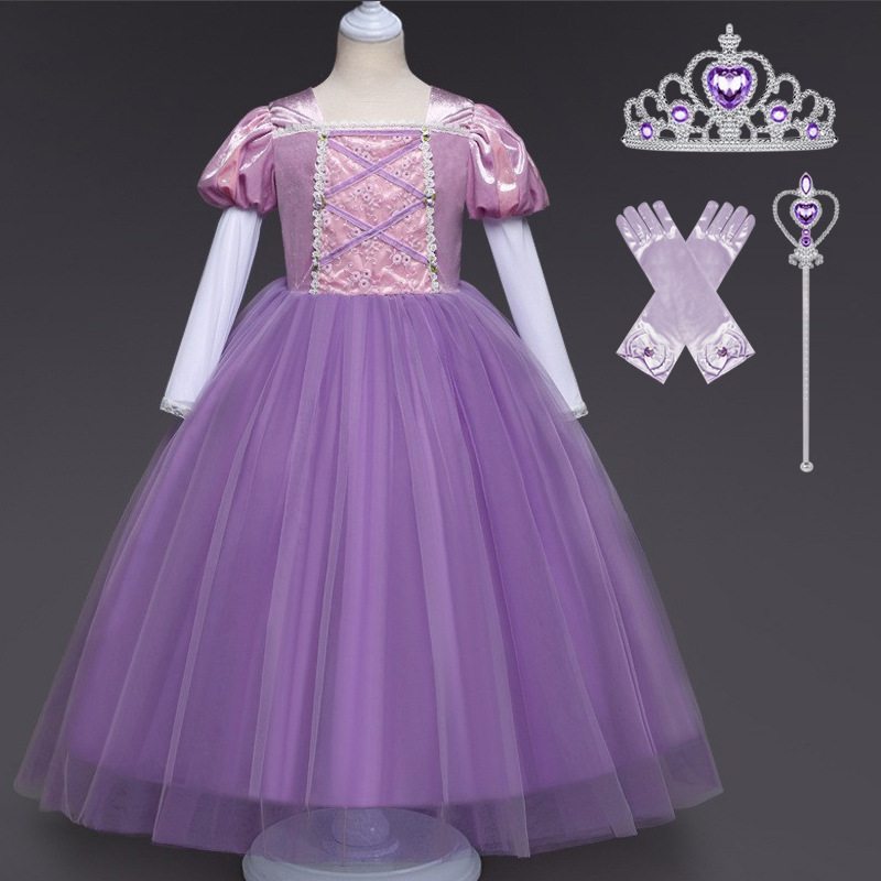 2023 New Ice Skating Romance Sofia Princess Dress Girls Long Sleeve Rapunzel Costume Dropshipping