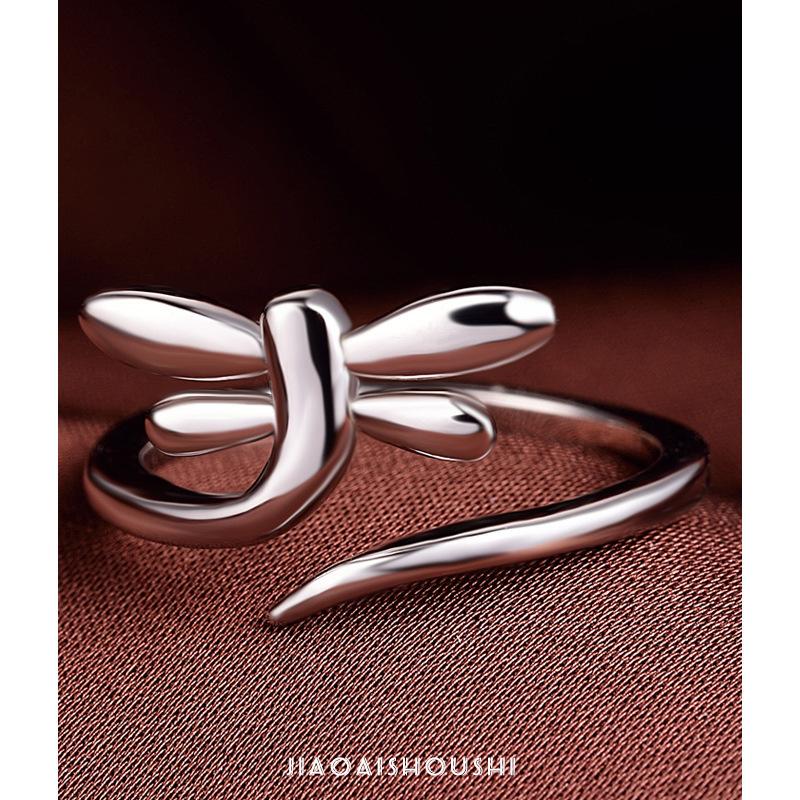 Anillo de plata esterlina s925 joyería creativa simple pequeña libélula fresca abierta anillo índice anillo de moda japonesa coreana
