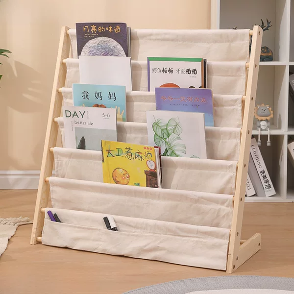 Solid wood children's bookshelf creative multi-layer movable storage rack children's storage rack floor bookcase picture book rack