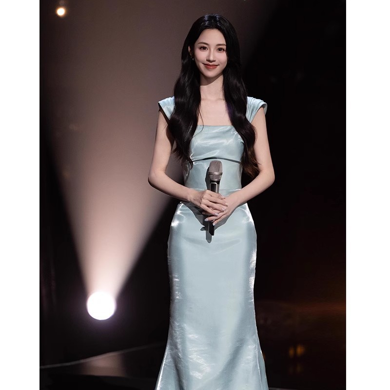 Evening Dress Satin High-End Light Luxury Niche Mermaid Petite Student Graduation Art Exam Solo Performance Outfit Host