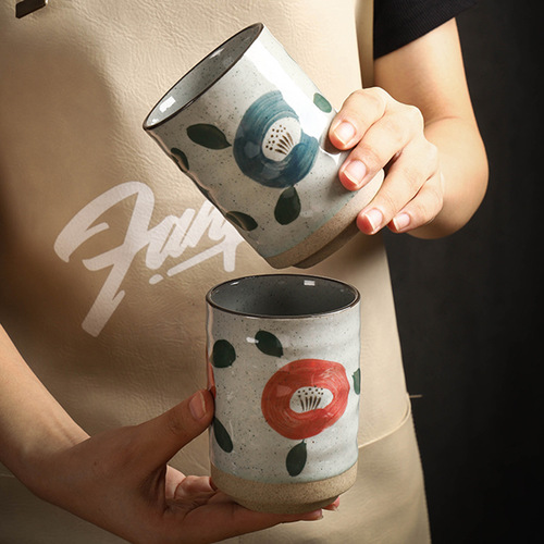 Cross-border Japanese-style coarse pottery cup sushi cuisine irregular-shaped water cup retro-style on-the-go cup home use restaurant tea cup wholesale