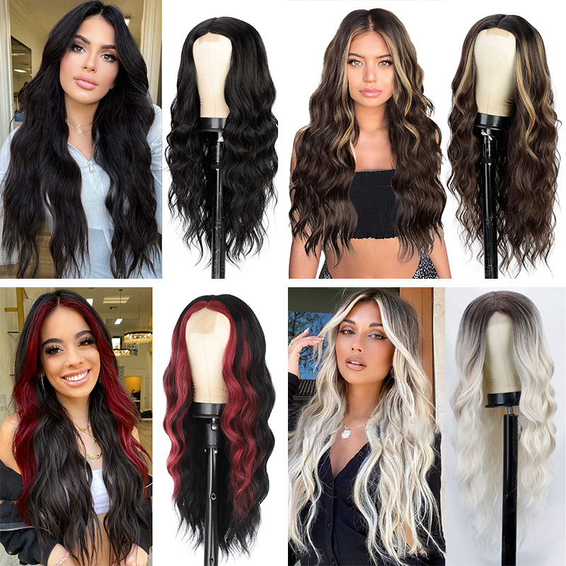 Long wave wig gradient platinum blonde wig women mid curly synthetic hair factory in stock wholesale