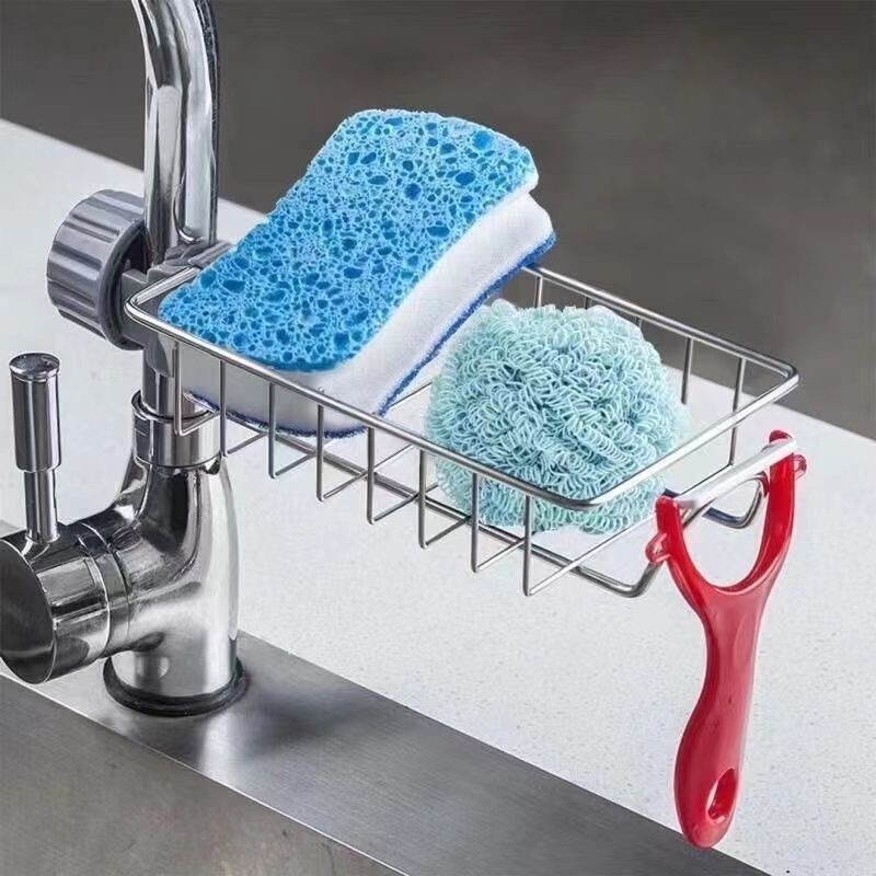 Dishwashing Sink Rack, Draining Basket, Sponge Brush, Cloth Storage Rack, Stainless Steel Kitchen Faucet Storage Rack Dishwashing Sink Rack, Draining Basket, Sponge Brush, Cloth Storage Rack, Stainless Steel Kitchen Faucet Storage Rack