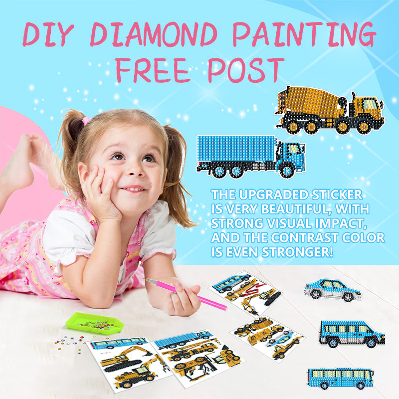 Mejor-venta excavadora coche pintura diamante pegatinas gratis DIY pegatinas ladrillo pintura pegatinas de pared pegatinas hechas a mano de los niños de diamantes redondos