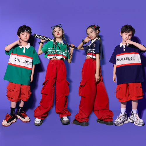 Girls' Jazz Dance Costume Cool Japanese Street Dance Performance Suit Set Children's Hip Hop Hiphop Fashion Show Stage Trendy