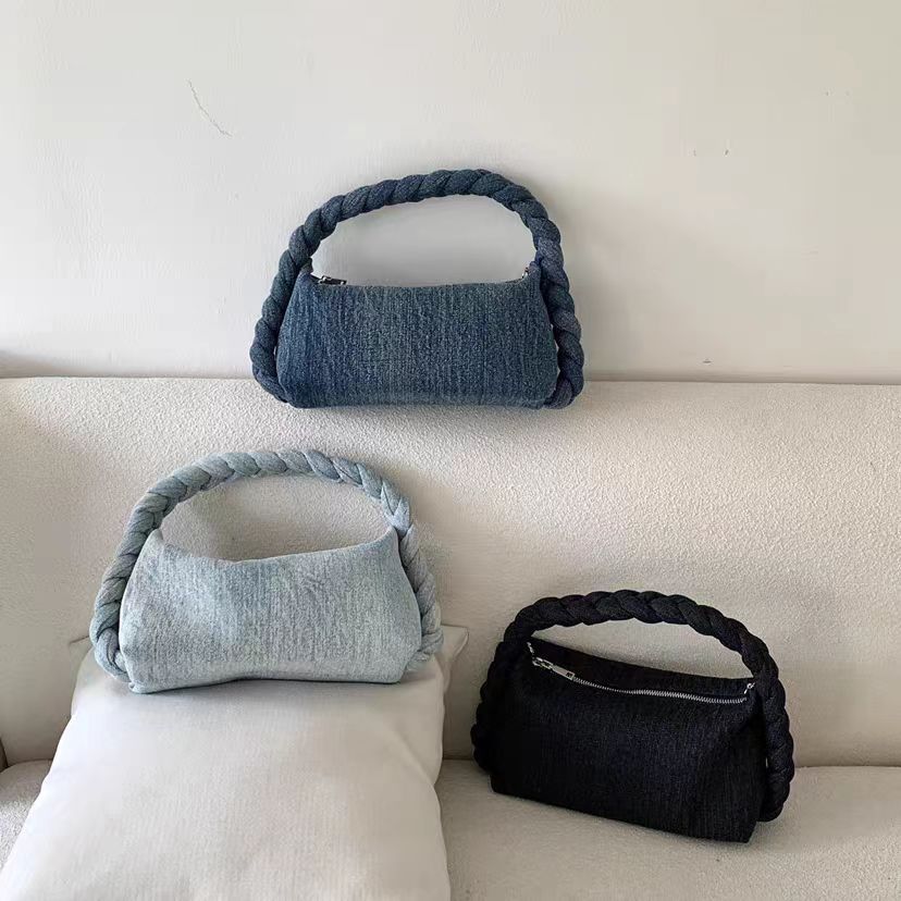 Denim Underarm Bag For Women Dumpling Shoulder Bag With Chain_voghion.com