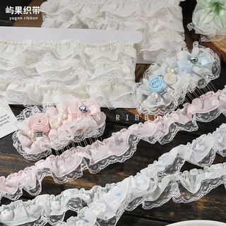 双层皱褶印花蕾丝花边带窗帘DIY辅料发饰蝴蝶结波浪边配饰织带