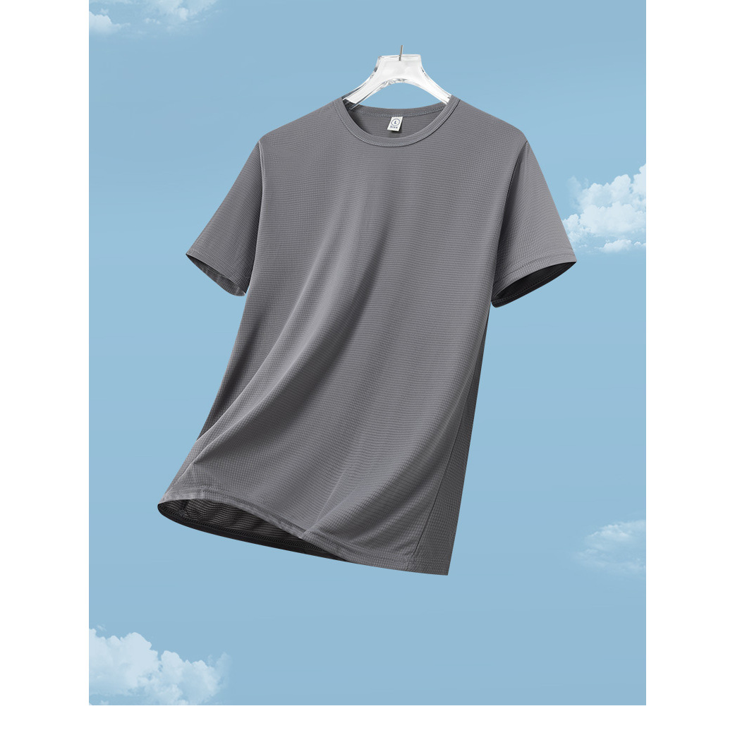 Foreign Trade Cross-Border Spot Wholesale Summer New Style Ice-Cooling Elastic Short-Sleeved Casual Versatile T-Shirt for Men