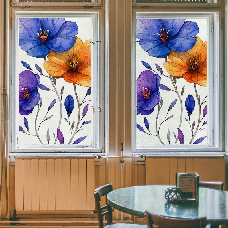 New Flower Pastoral Style D1398 Self-adhesive PVC Glass Sticker Balcony Bathroom Decorative Sticker Anti-peep Transparent Opaque