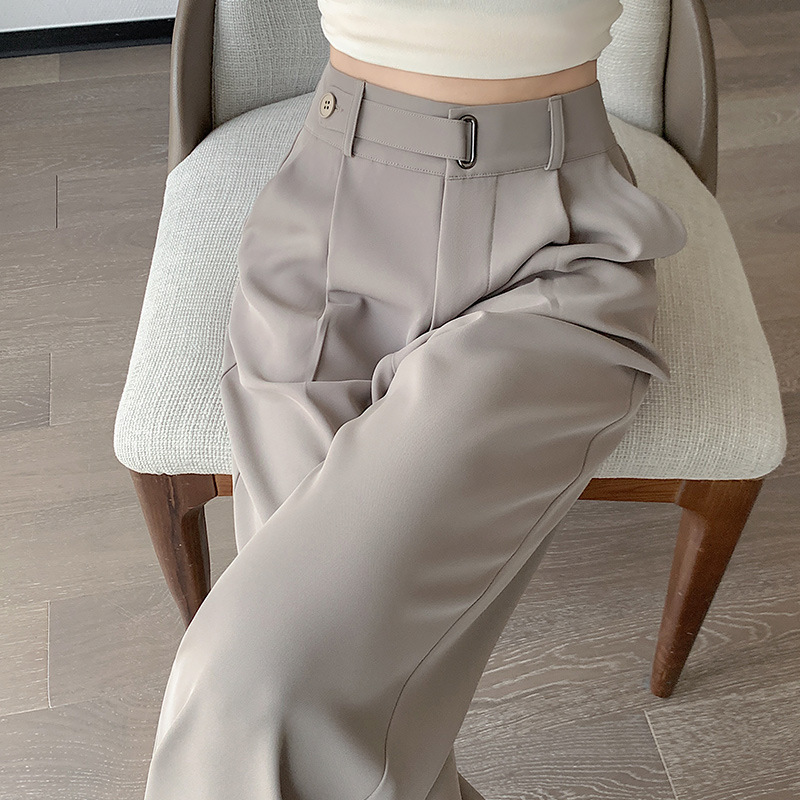 Ice Silk Wide Leg Pants Women's Summer Thin High Waist Dagging Straight Tube Small High-grade Narrow Mopping Suit Pants