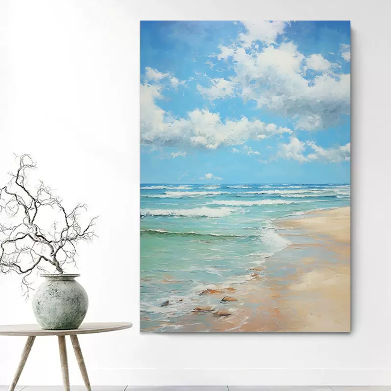 海洋沙滩砂岩手绘油画简约现代玄关肌理挂画样板房酒店客厅装饰画